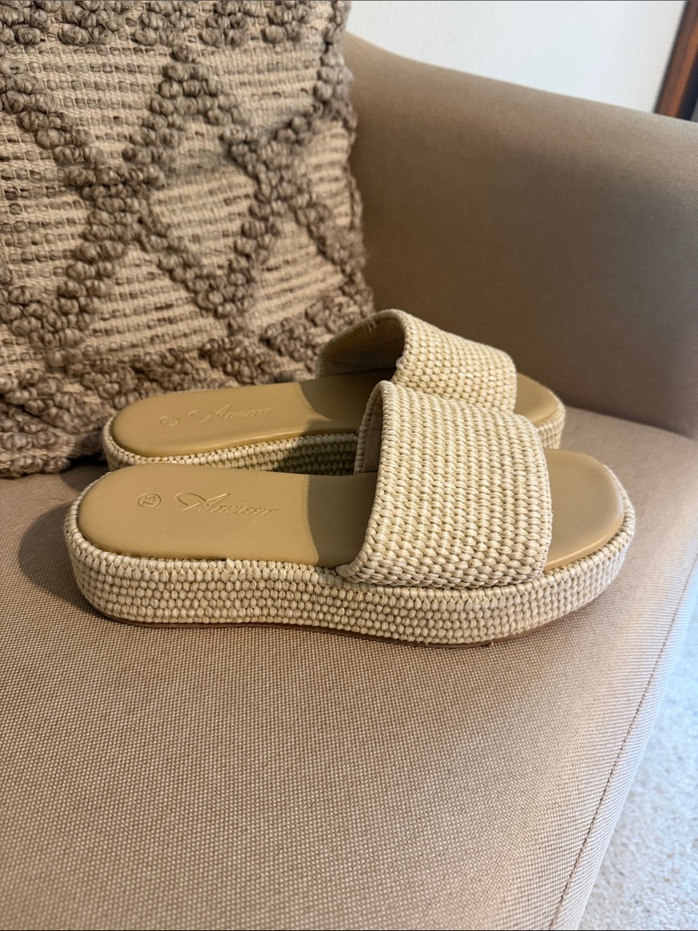 Woven Slide Sandals in Natural Beige — Women's Casual Platform Slides